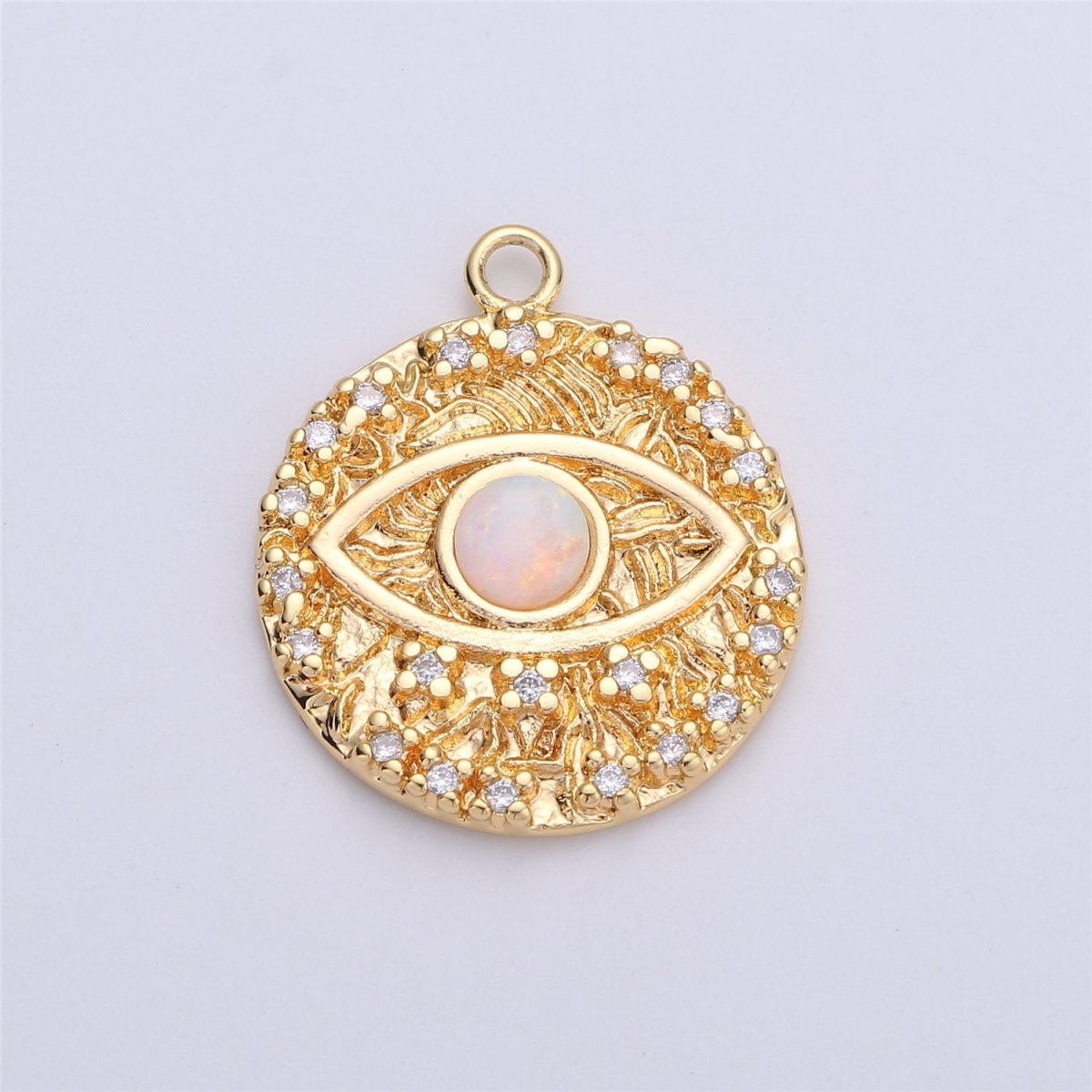 Opal Evil Eye Charm / Turquoise Evil Eye charm in Gold Filled for Necklace Bracelet Earring Charm for Jewelry Making Supply C-645,C-646 (OPAL) - DLUXCA