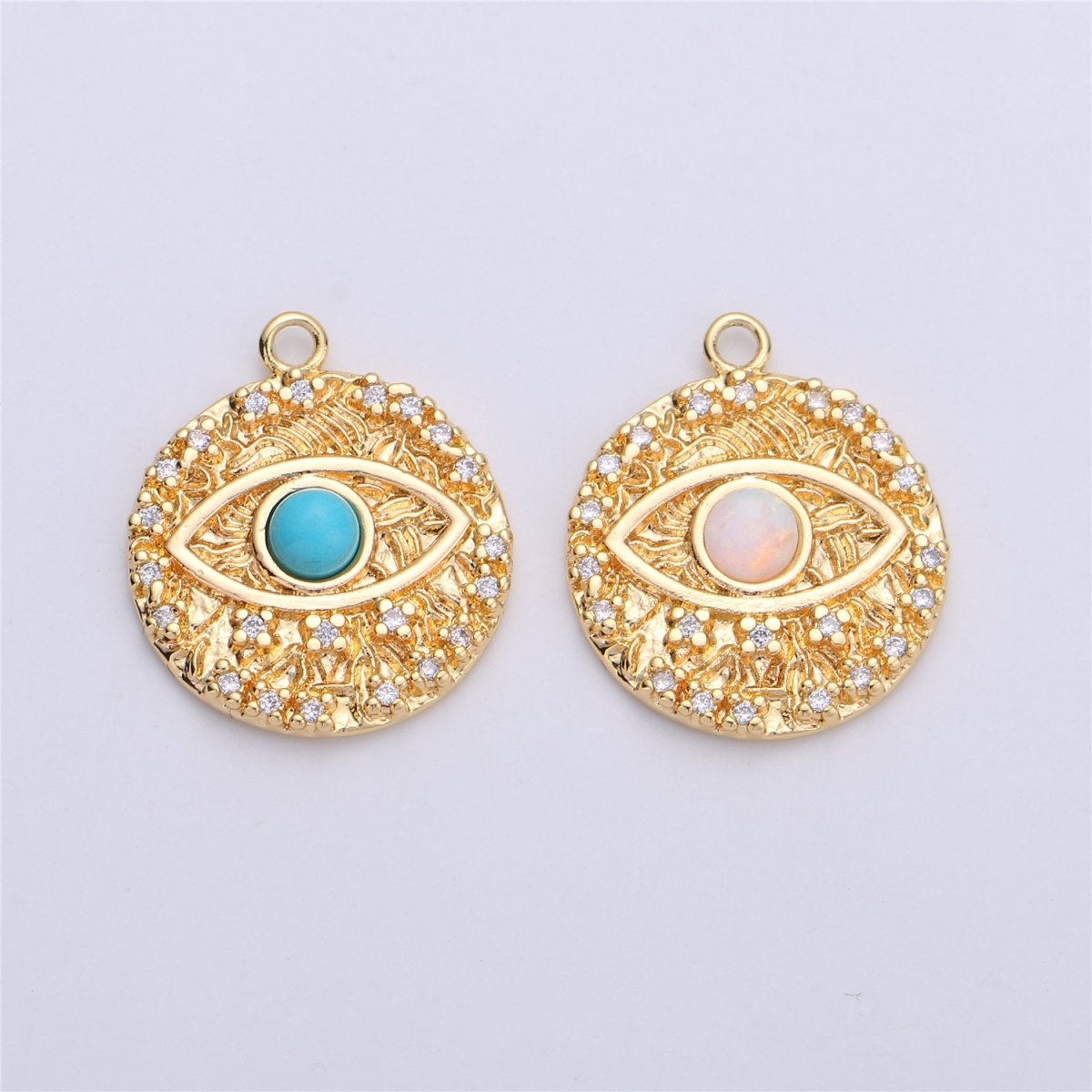 Opal Evil Eye Charm / Turquoise Evil Eye charm in Gold Filled for Necklace Bracelet Earring Charm for Jewelry Making Supply C-645,C-646 (OPAL) - DLUXCA
