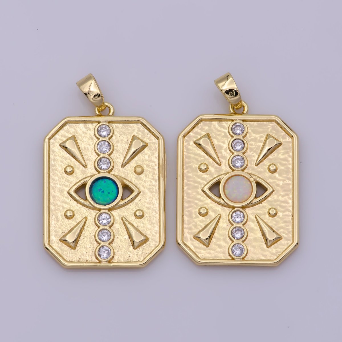 Opal Evil Eye Charms, Rectangle Tag Evil Eye Pendant Jewelry Gold Filled Amulet Pendant, Evil Eye, Good Luck Charms, Blue Lucky Charm N-497 N-498 - DLUXCA