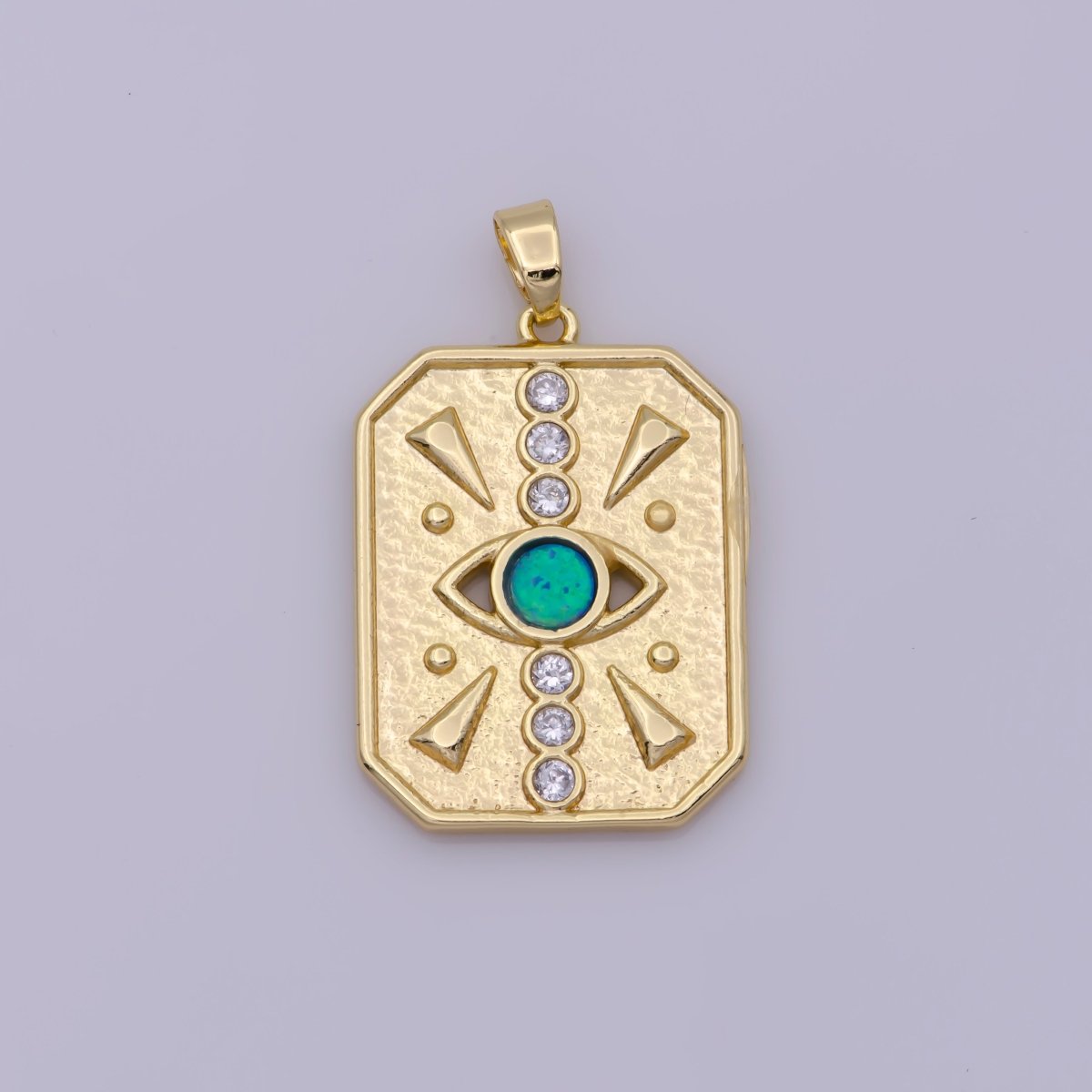 Opal Evil Eye Charms, Rectangle Tag Evil Eye Pendant Jewelry Gold Filled Amulet Pendant, Evil Eye, Good Luck Charms, Blue Lucky Charm N-497 N-498 - DLUXCA