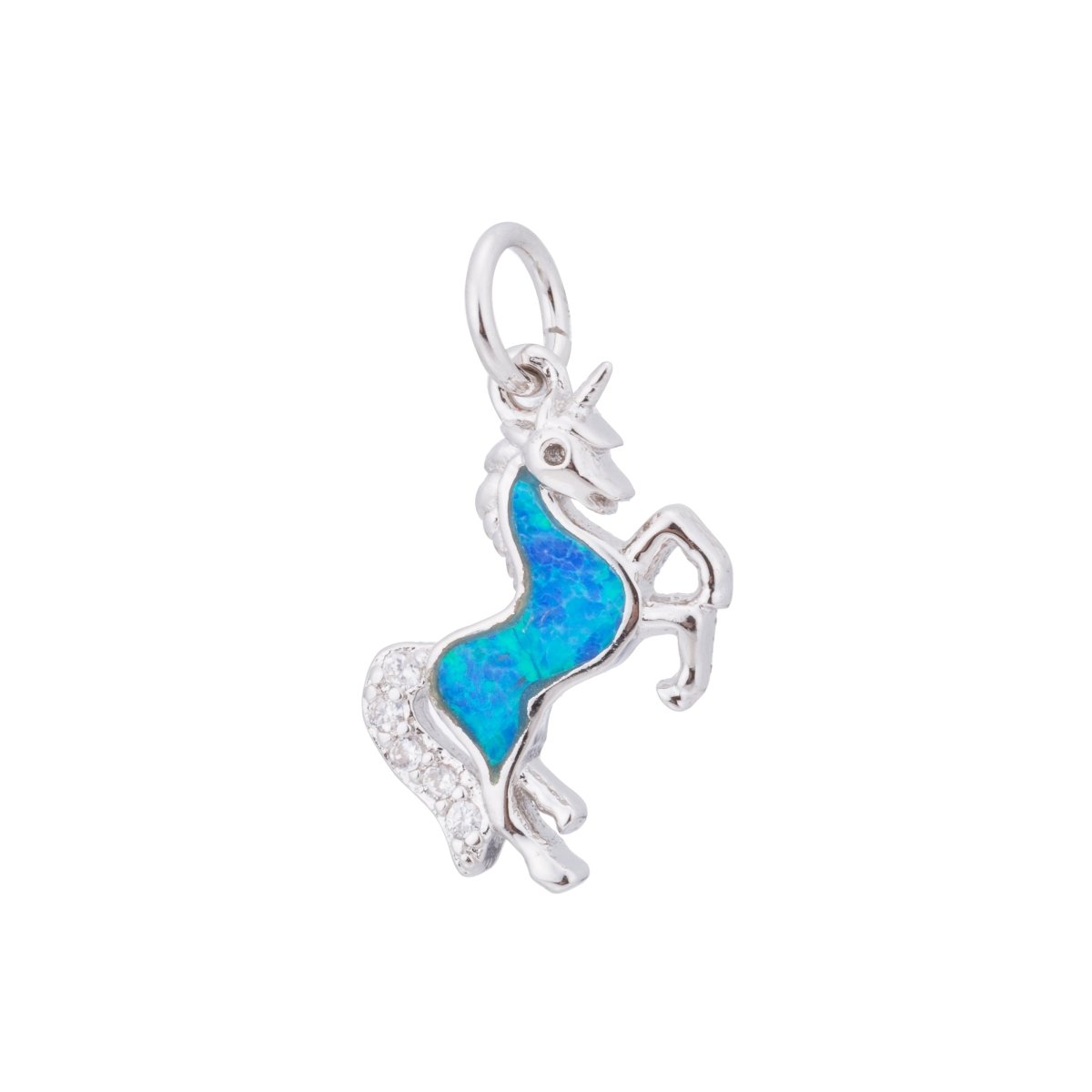 Opal Rose Gold Glitter Unicorn Cubic Zirconia Charm Pendant C-036 C-038 - DLUXCA