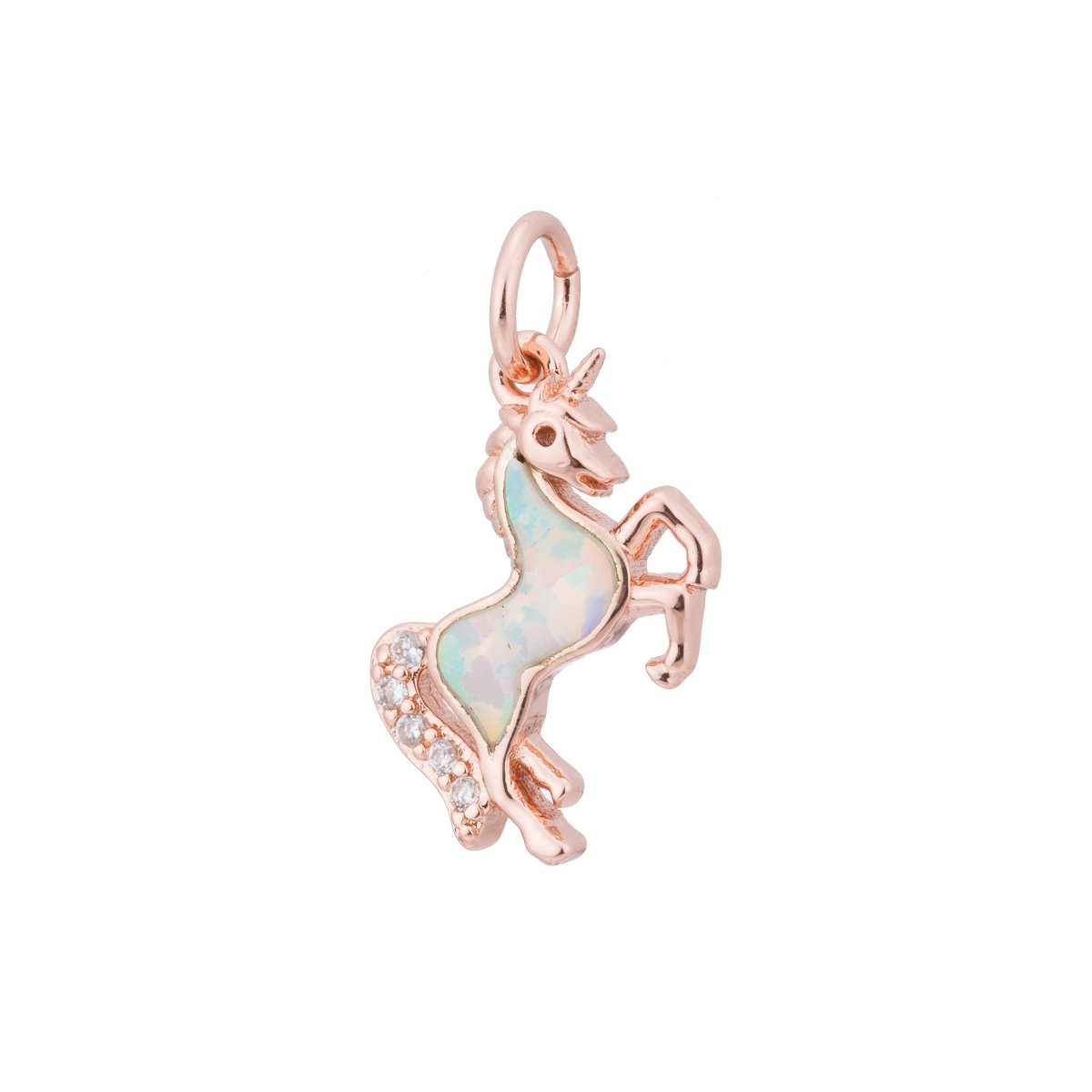 Opal Rose Gold Glitter Unicorn Cubic Zirconia Charm Pendant C-036 C-038 - DLUXCA