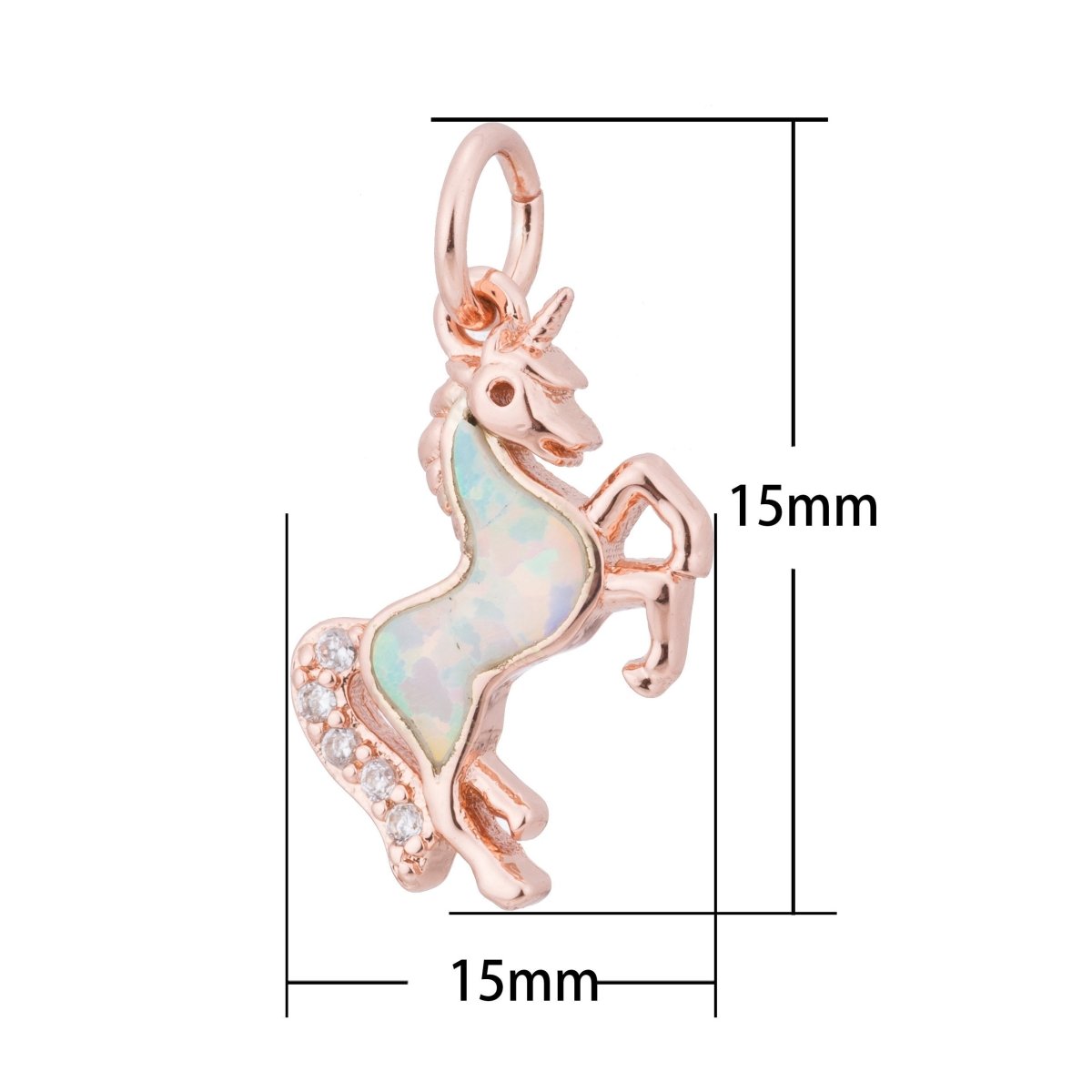 Opal Rose Gold Glitter Unicorn Cubic Zirconia Charm Pendant C-036 C-038 - DLUXCA