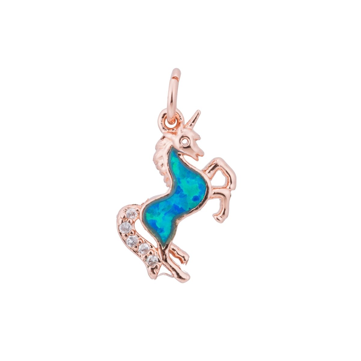 Opal Rose Gold Glitter Unicorn Cubic Zirconia Charm Pendant C-036 C-038 - DLUXCA