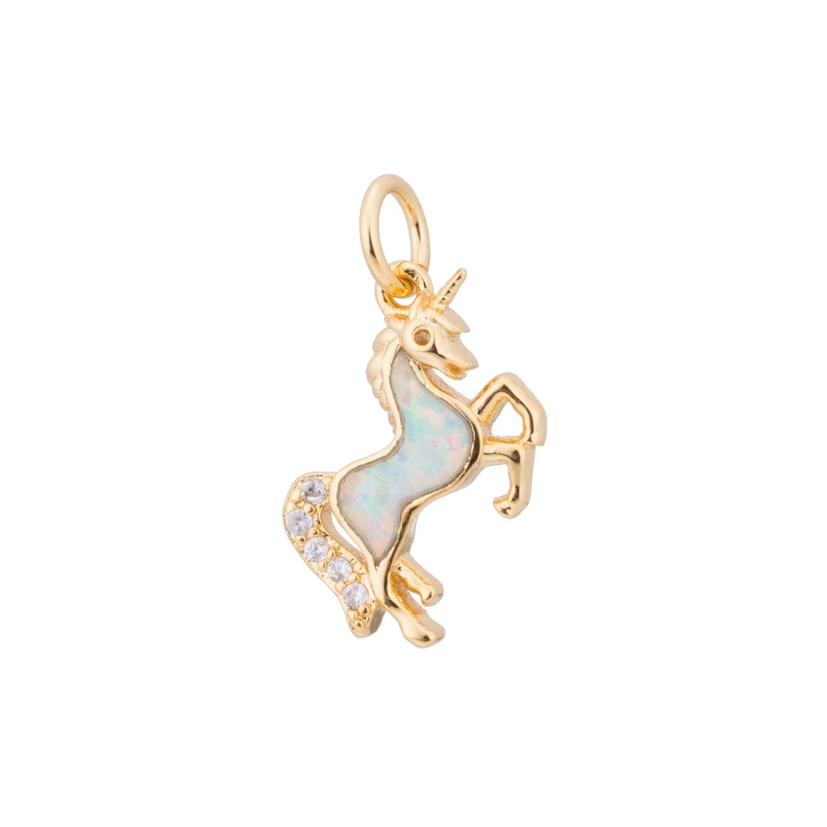 Opal Rose Gold Glitter Unicorn Cubic Zirconia Charm Pendant C-036 C-038 - DLUXCA