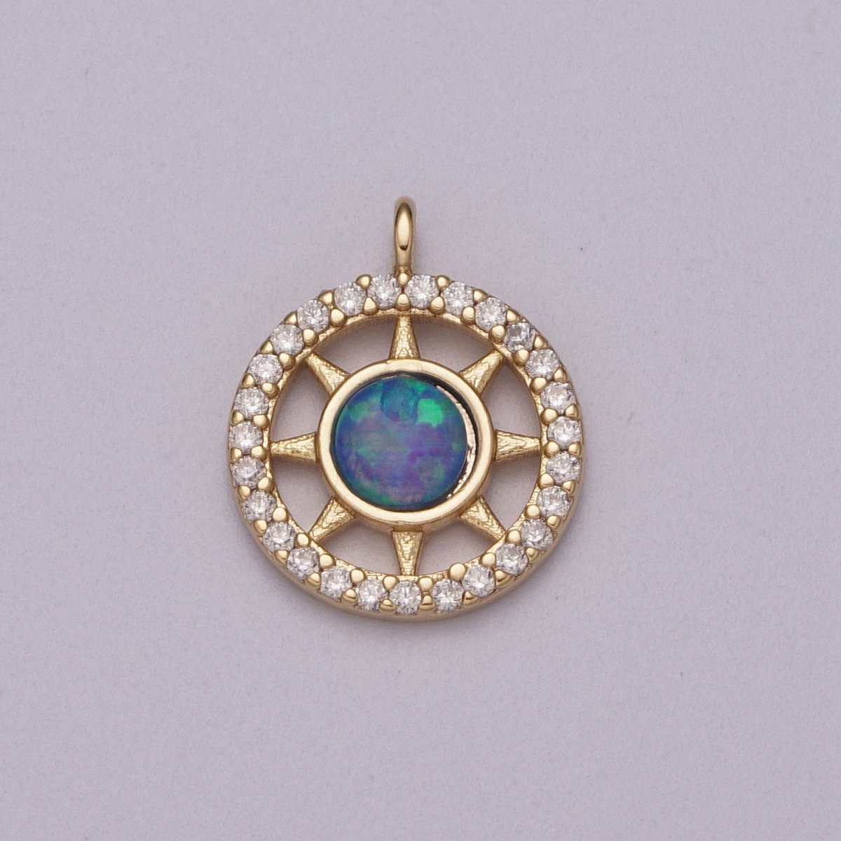 Opal Sun Coin Charm Micro Pave Charm 18k Gold Filled Celestial Cubic Zirconia Pave Small Disc Pendant M-832 M-833 - DLUXCA