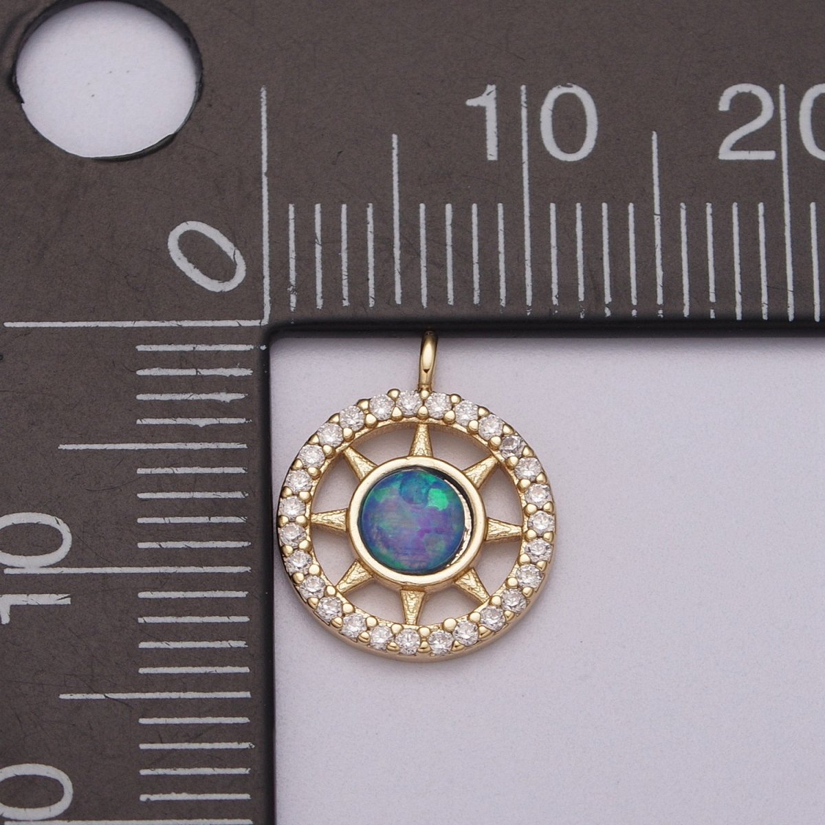 Opal Sun Coin Charm Micro Pave Charm 18k Gold Filled Celestial Cubic Zirconia Pave Small Disc Pendant M-832 M-833 - DLUXCA