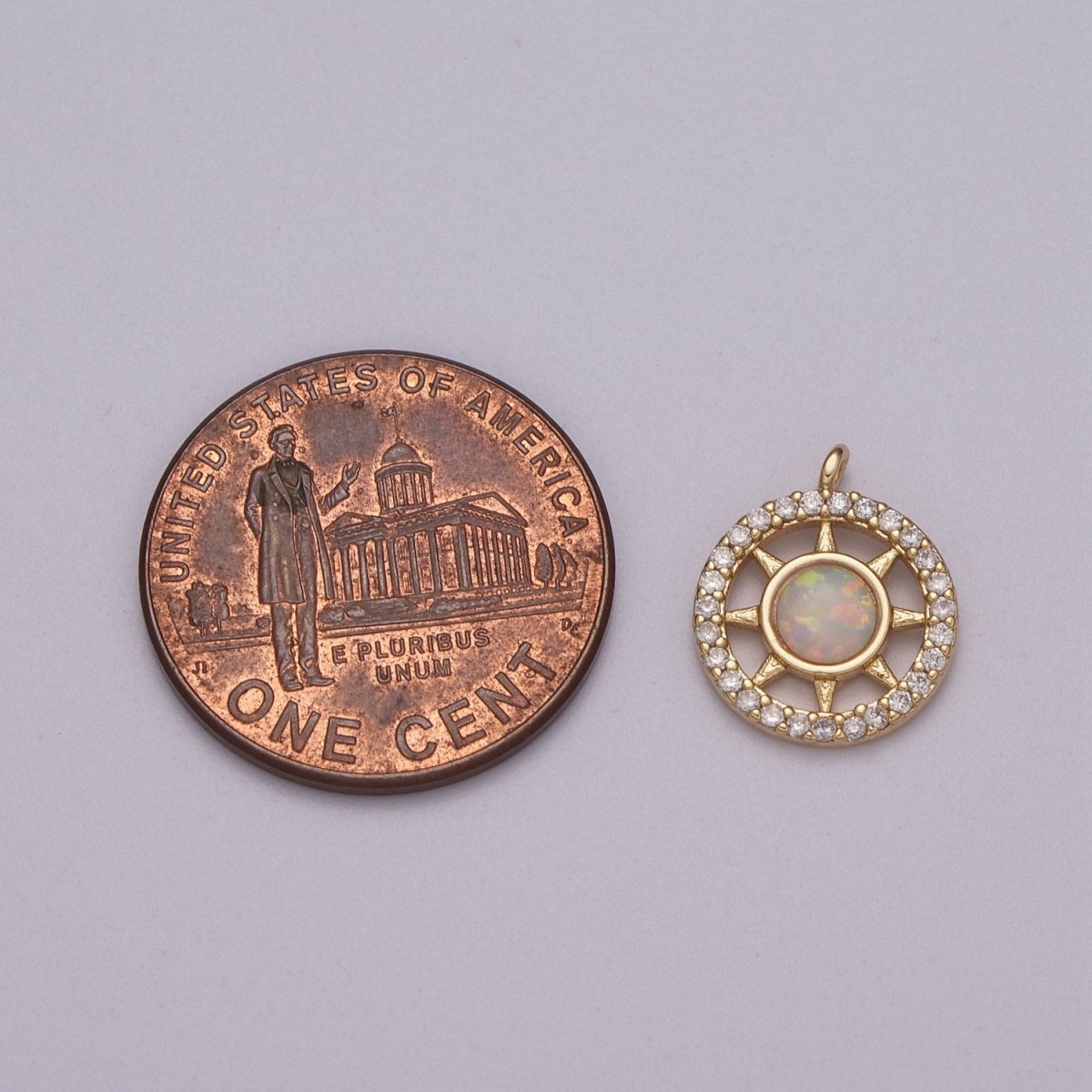 Opal Sun Coin Charm Micro Pave Charm 18k Gold Filled Celestial Cubic Zirconia Pave Small Disc Pendant M-832 M-833 - DLUXCA