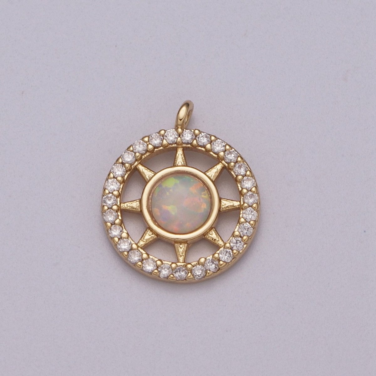 Opal Sun Coin Charm Micro Pave Charm 18k Gold Filled Celestial Cubic Zirconia Pave Small Disc Pendant M-832 M-833 - DLUXCA