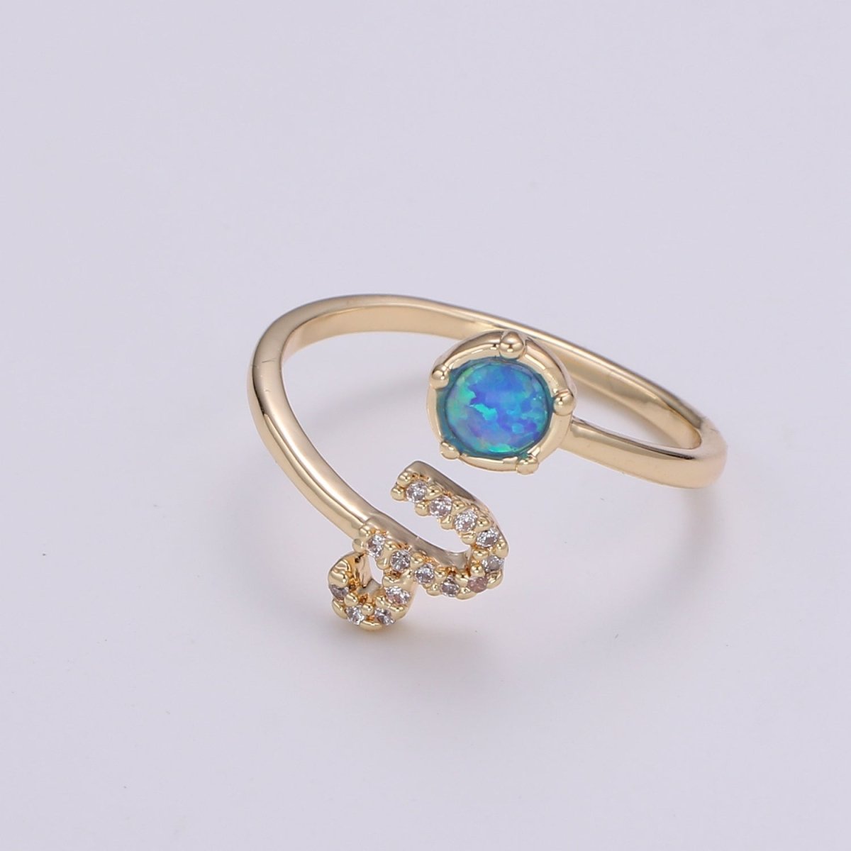 Opal Zodiac Ring Constellation Sign Cubic Zirconia Gold Ring, Astrology Sign Horoscope Ring Birthday Personalized Valentines day Gift - DLUXCA