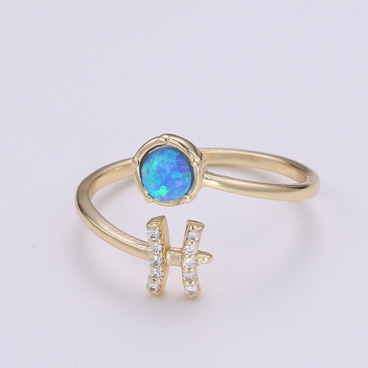 Opal Zodiac Ring Constellation Sign Cubic Zirconia Gold Ring, Astrology Sign Horoscope Ring Birthday Personalized Valentines day Gift - DLUXCA