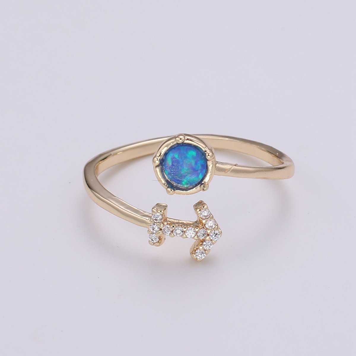 Opal Zodiac Ring Constellation Sign Cubic Zirconia Gold Ring, Astrology Sign Horoscope Ring Birthday Personalized Valentines day Gift - DLUXCA