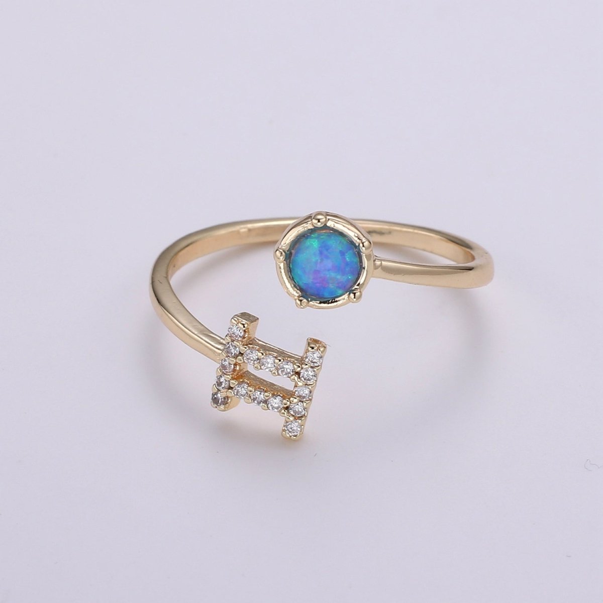 Opal Zodiac Ring Constellation Sign Cubic Zirconia Gold Ring, Astrology Sign Horoscope Ring Birthday Personalized Valentines day Gift - DLUXCA