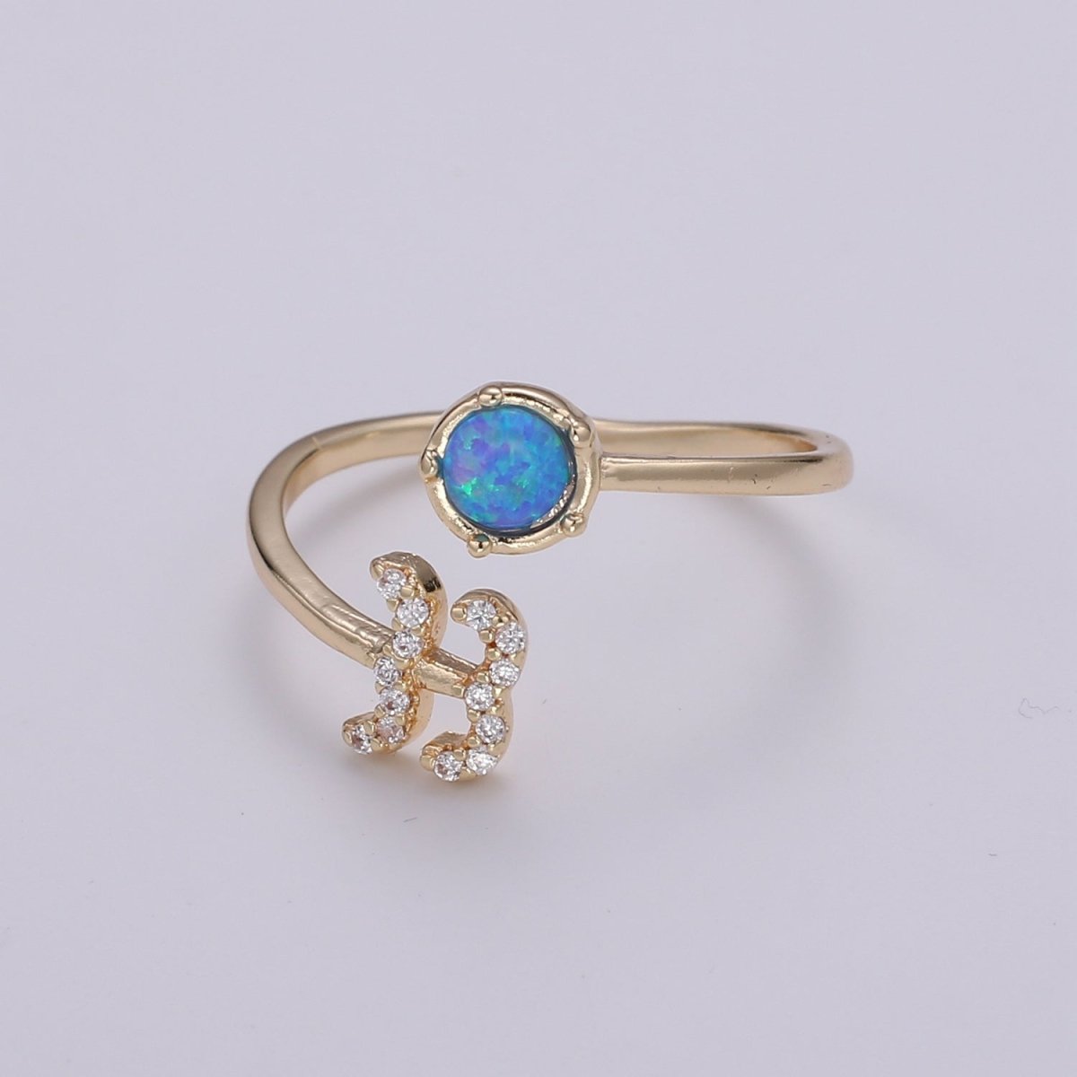 Opal Zodiac Ring Constellation Sign Cubic Zirconia Gold Ring, Astrology Sign Horoscope Ring Birthday Personalized Valentines day Gift - DLUXCA