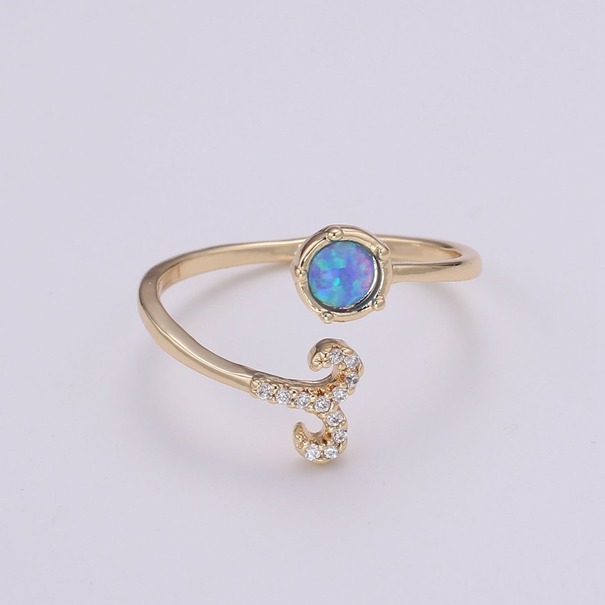 Opal Zodiac Ring Constellation Sign Cubic Zirconia Gold Ring, Astrology Sign Horoscope Ring Birthday Personalized Valentines day Gift - DLUXCA