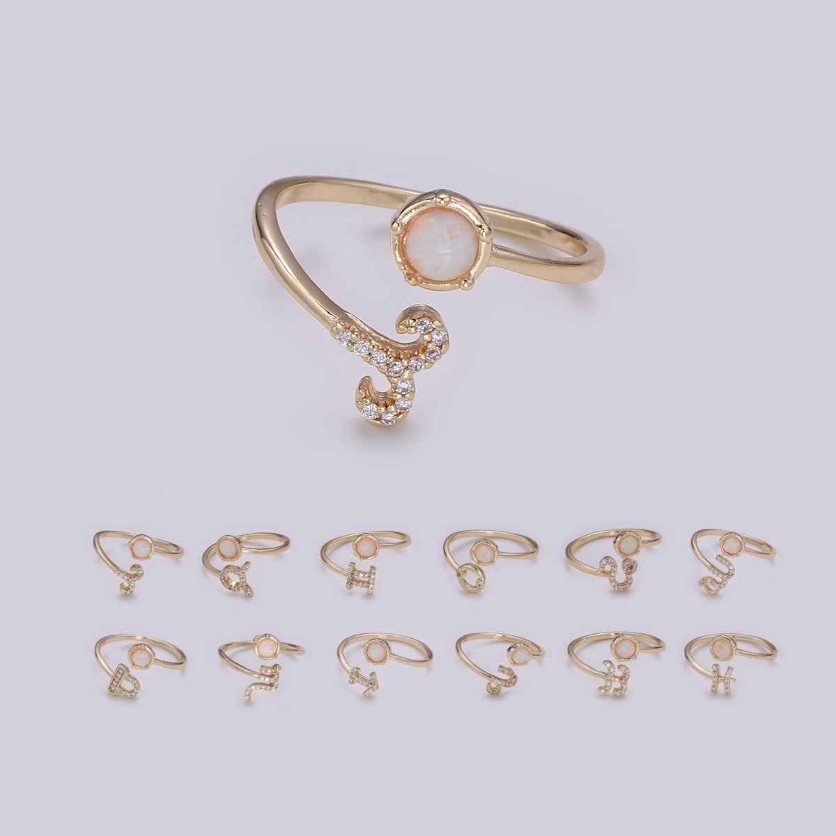 Opal Zodiac Ring Constellation Sign Cubic Zirconia Gold Ring, Astrology Sign Horoscope Ring Birthday Personalized Valentines day Gift - DLUXCA