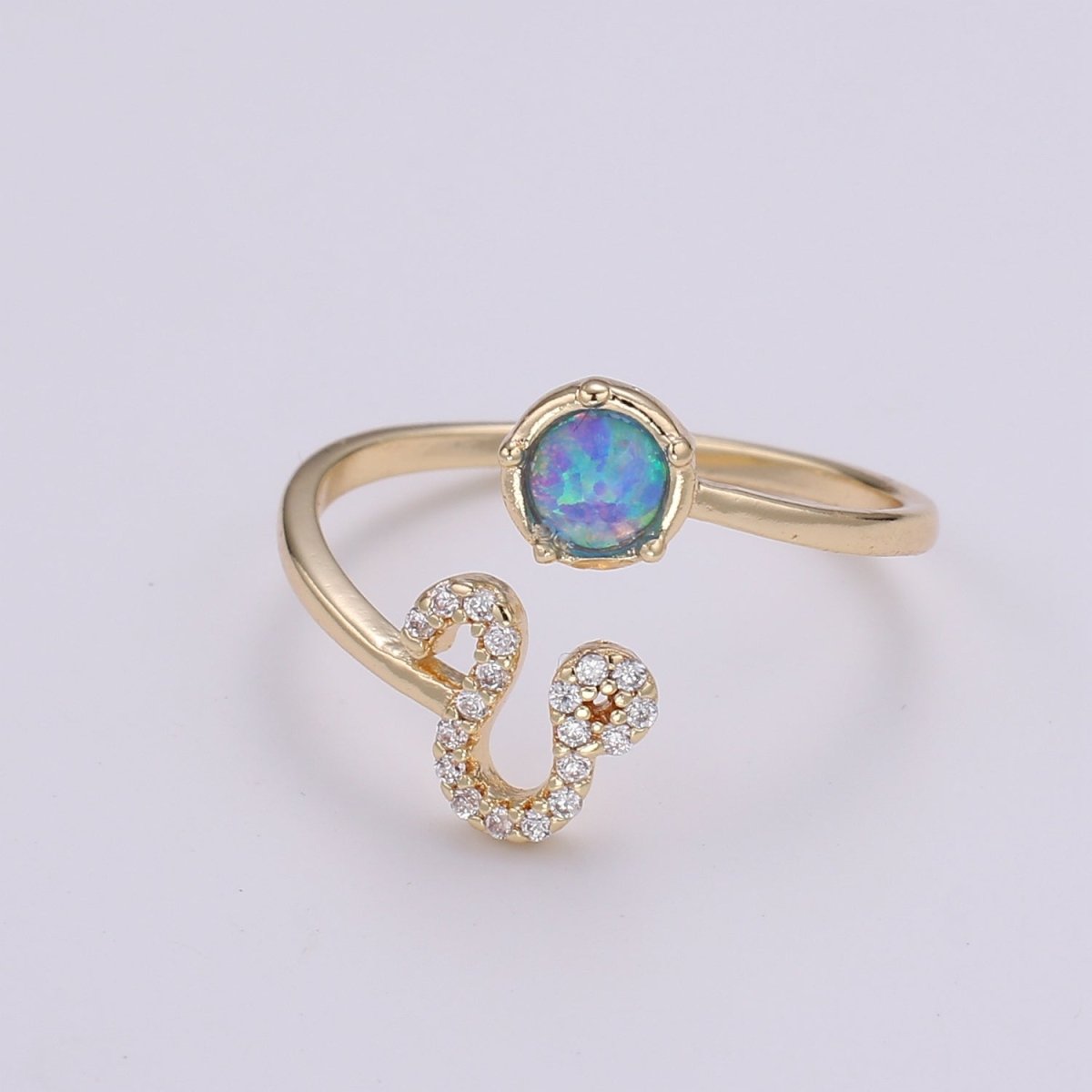 Opal Zodiac Ring Constellation Sign Cubic Zirconia Gold Ring, Astrology Sign Horoscope Ring Birthday Personalized Valentines day Gift - DLUXCA