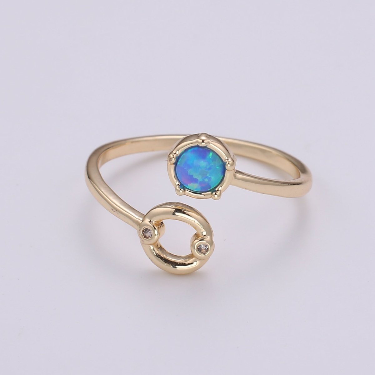 Opal Zodiac Ring Constellation Sign Cubic Zirconia Gold Ring, Astrology Sign Horoscope Ring Birthday Personalized Valentines day Gift - DLUXCA