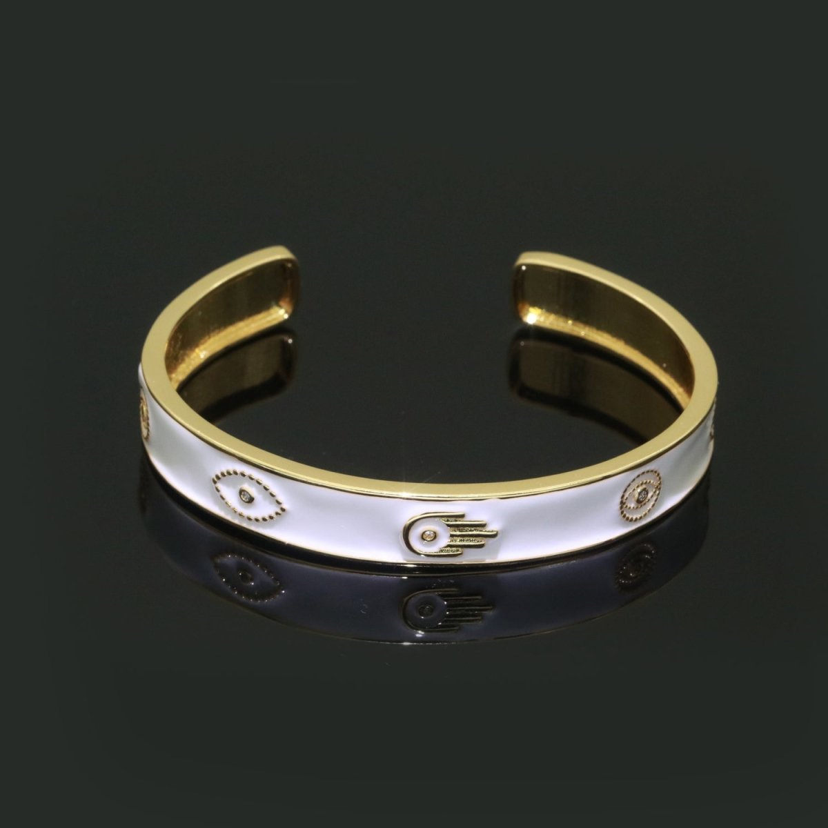 Open Adjustable Bracelet Enamel Hamsa Hand Bangle Bracelet Wholesale Stacking Gold Bracelet Fashion Jewelry | WA-130 to WA-139 Clearance Pricing - DLUXCA