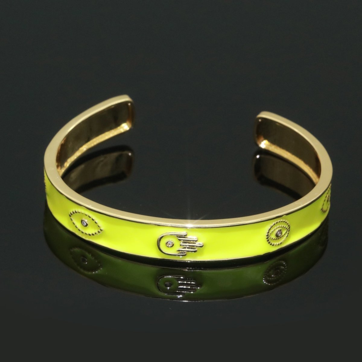 Open Adjustable Bracelet Enamel Hamsa Hand Bangle Bracelet Wholesale Stacking Gold Bracelet Fashion Jewelry | WA-130 to WA-139 Clearance Pricing - DLUXCA