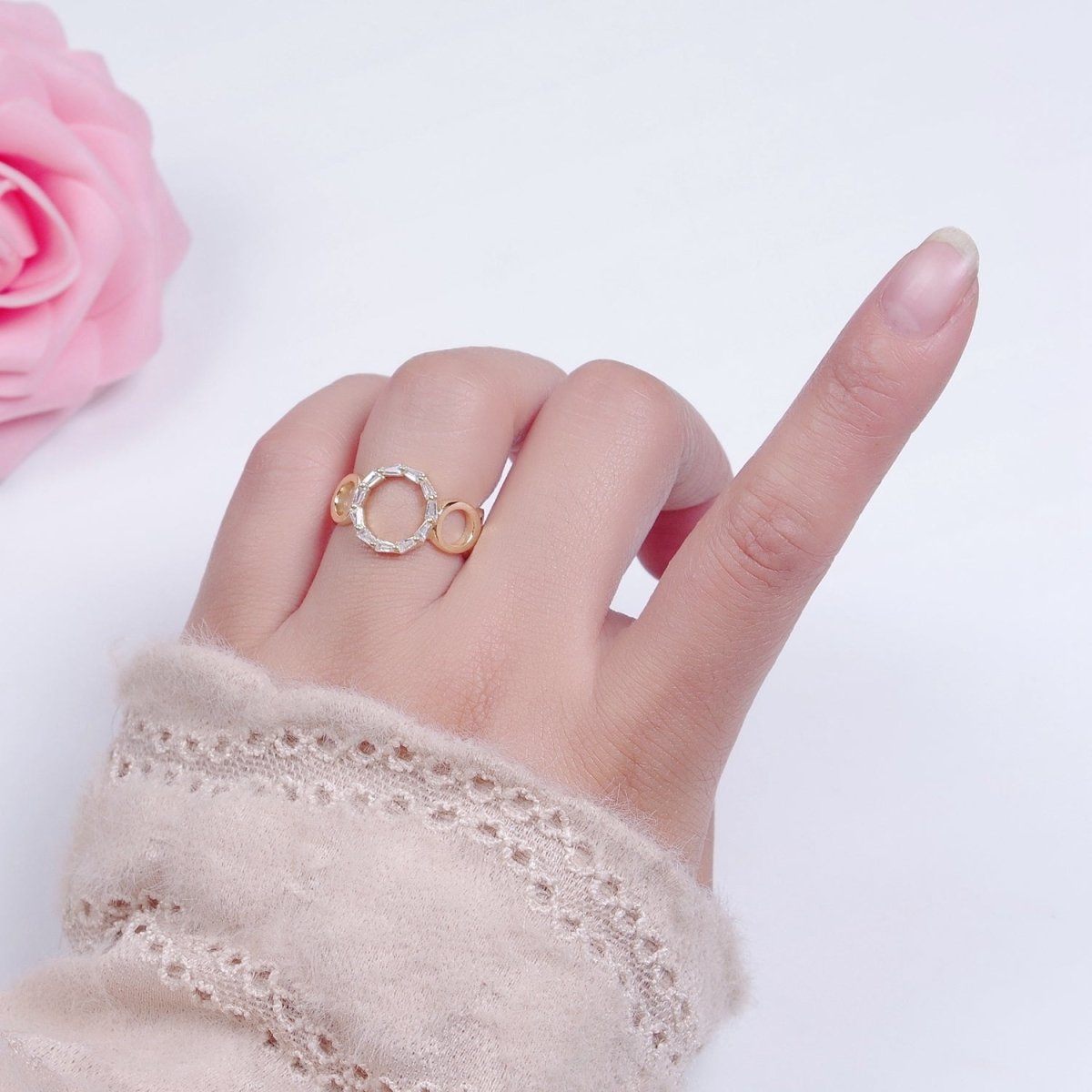 Open Circle Baguette Ring Gold Romantic Circle Ring, Geometric Ring O Ring Minimalist Jewelry O-776 O-777 O-778 - DLUXCA