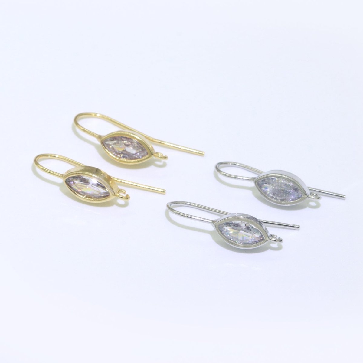 Open Link French Hook Earrings in Gold, Fish Hook Earring Eye CZ Earring Minimalist Jewelry Making Supply L-496 L-497 - DLUXCA