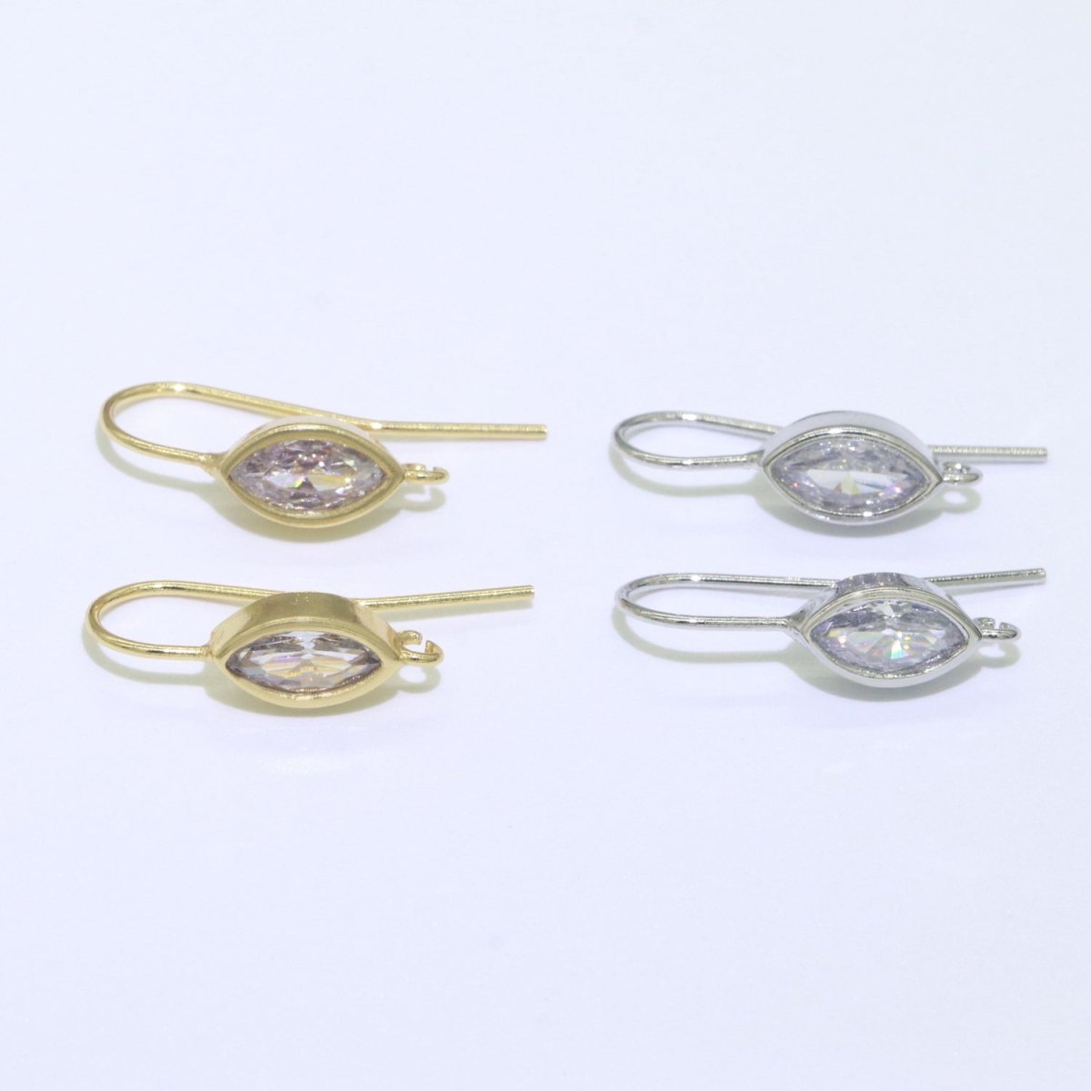 Open Link French Hook Earrings in Gold, Fish Hook Earring Eye CZ Earring Minimalist Jewelry Making Supply L-496 L-497 - DLUXCA