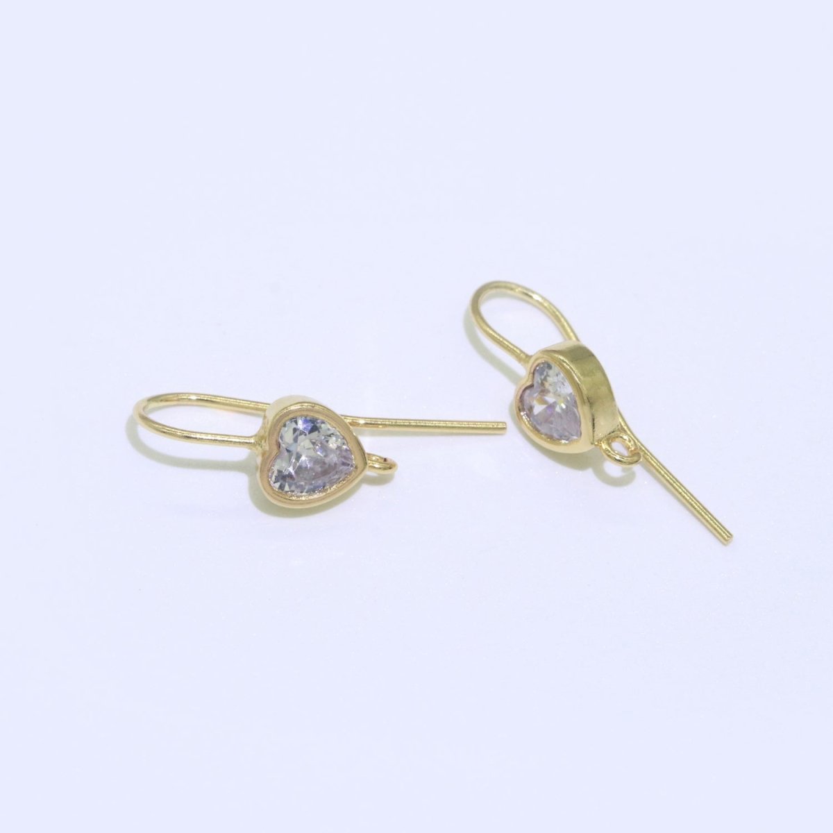 Open Link French Hook Earrings in Gold, Fish Hook Earring Heart CZ Earring Minimalist Jewelry Making Supply L-494 L-495 - DLUXCA