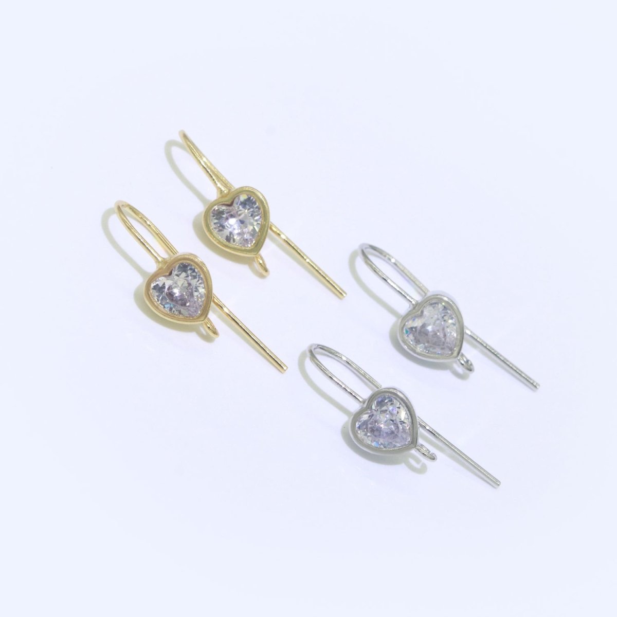Open Link French Hook Earrings in Gold, Fish Hook Earring Heart CZ Earring Minimalist Jewelry Making Supply L-494 L-495 - DLUXCA