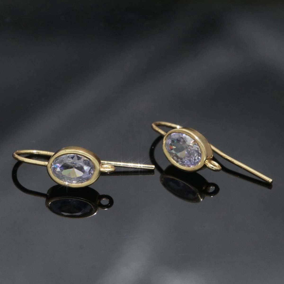 Open Link French Hook Earrings in Gold, Fish Hook Earring Tear Drop CZ Earring Minimalist Jewelry Making Supply L-498 L-499 - DLUXCA