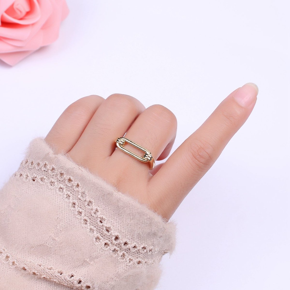 Open Signet Gold ring gold Filled Open Adjustable Signet ring minimalist jewelry stackable Ring U-142 U-143 - DLUXCA