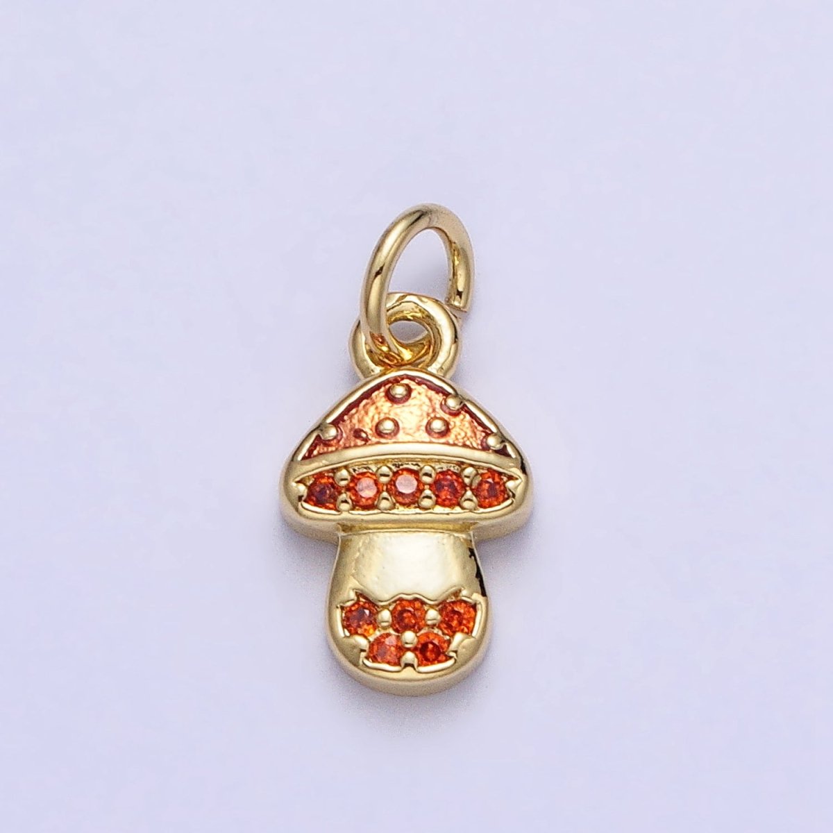 Orange Micro Paved CZ Mushroom Fungi Plant Add-On Gold Charm | AC359 - DLUXCA