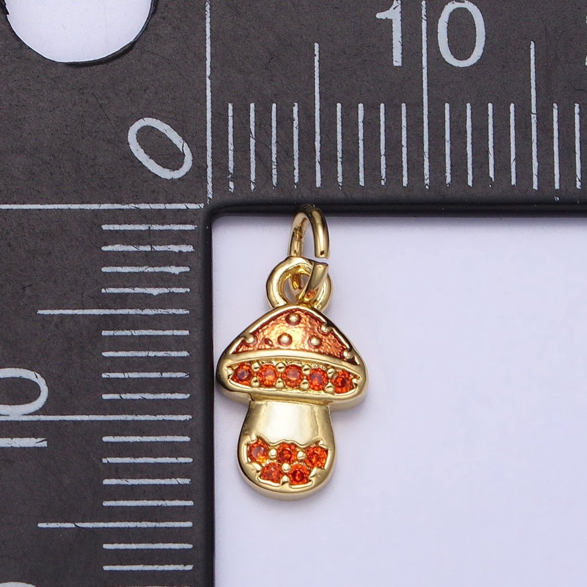 Orange Micro Paved CZ Mushroom Fungi Plant Add-On Gold Charm | AC359 - DLUXCA