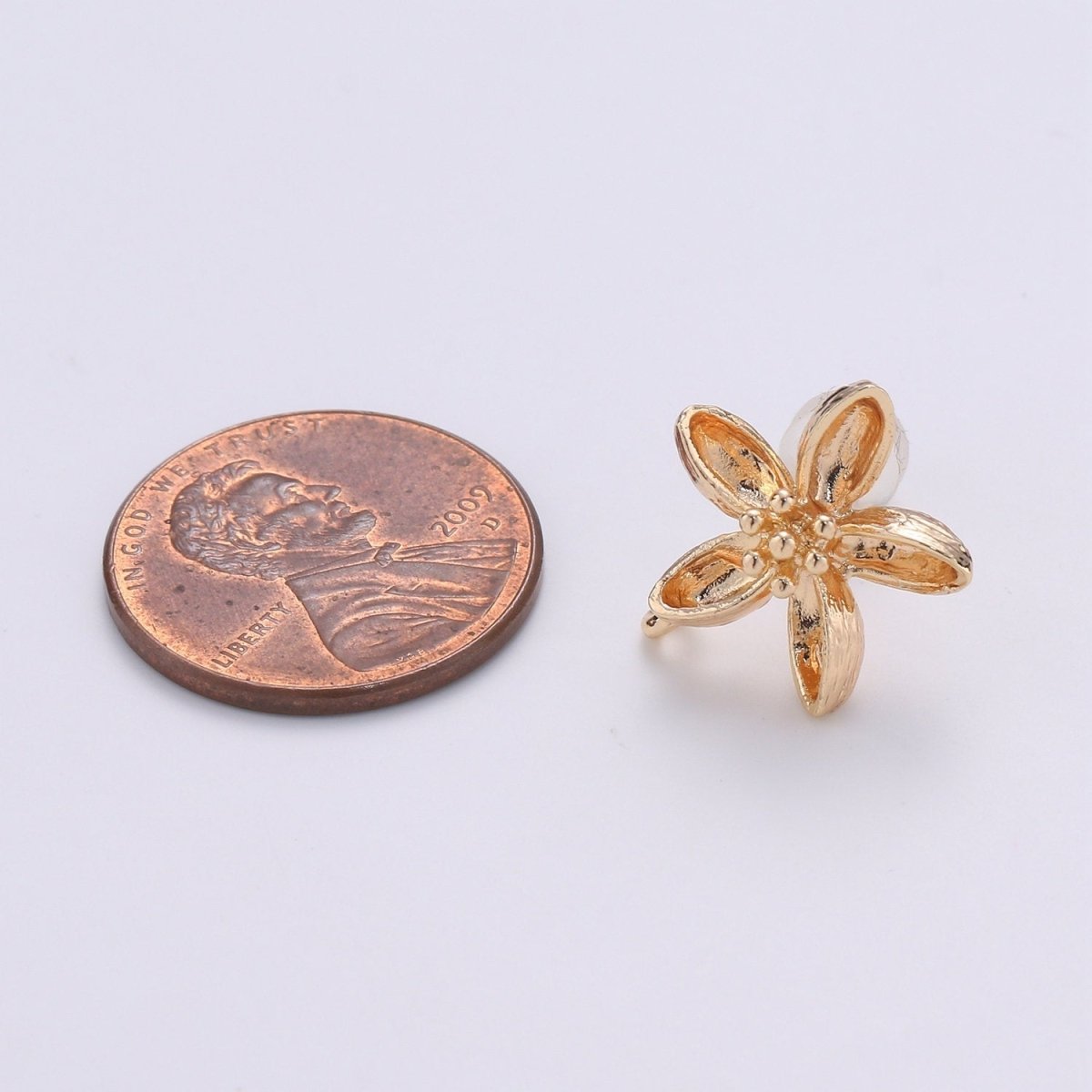 Orchid Flower Stud Earring Gold Vermeil Floral Earring Jewelry Component for Christmas Gift K-399 - DLUXCA