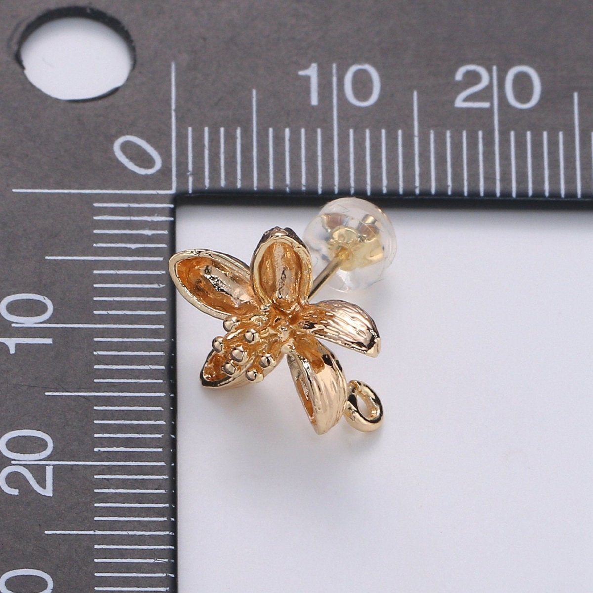 Orchid Flower Stud Earring Gold Vermeil Floral Earring Jewelry Component for Christmas Gift K-399 - DLUXCA