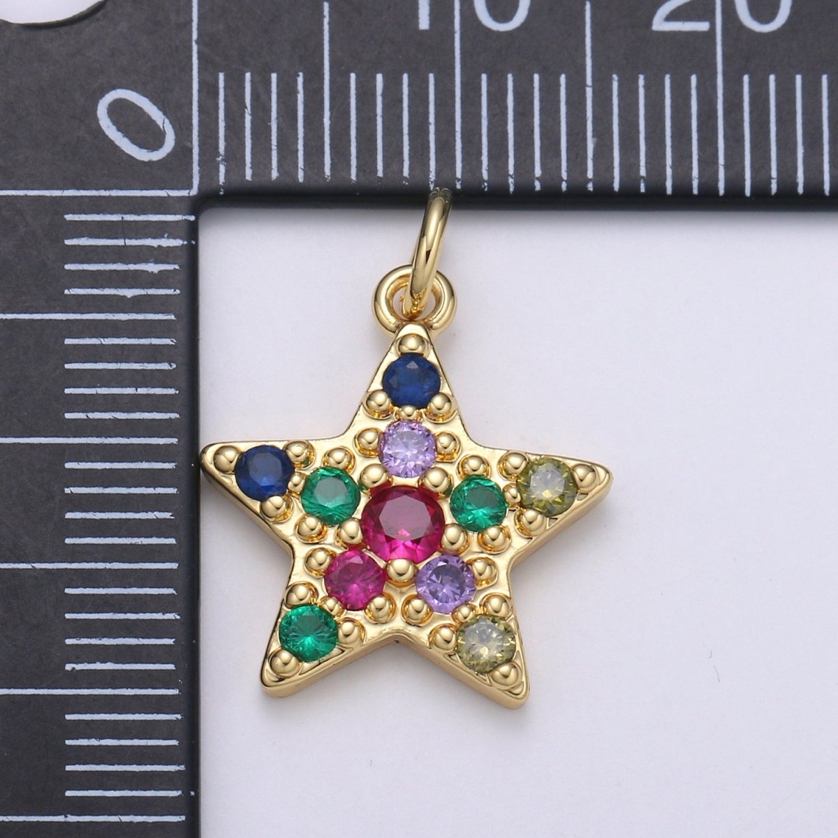 Orion Star 24k Gold Charm Micro Pave StarBurst Charm, Rainbow Cubic Celestial Charm, Dainty Minimalist Jewelry Supply, E-083 - DLUXCA