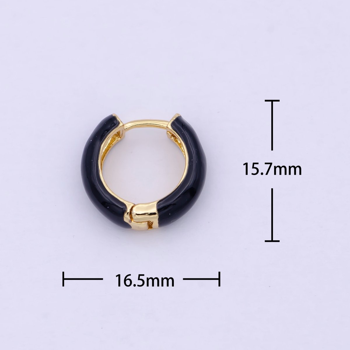 OS 1 Pair Gold Filled Black Enamel Huggie Hoop Earrings for Women Mini Hoops for Everyday Wear T-017 - DLUXCA