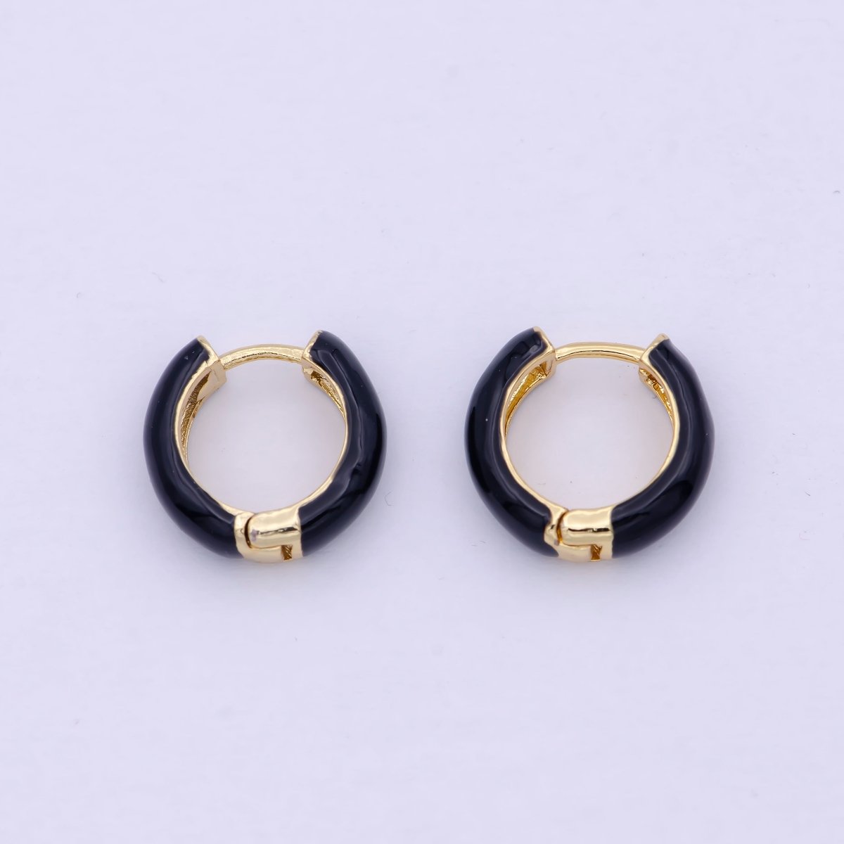 OS 1 Pair Gold Filled Black Enamel Huggie Hoop Earrings for Women Mini Hoops for Everyday Wear T-017 - DLUXCA