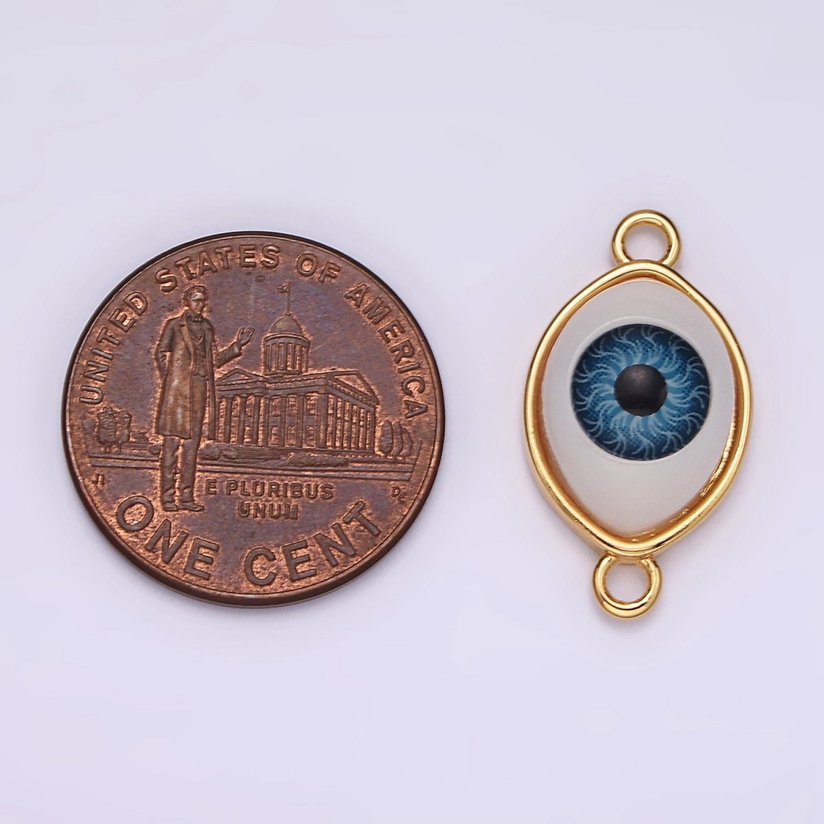 OS 14K Gold Filled 10mm Blue Evil Eye Bezel Connector | G253 - DLUXCA