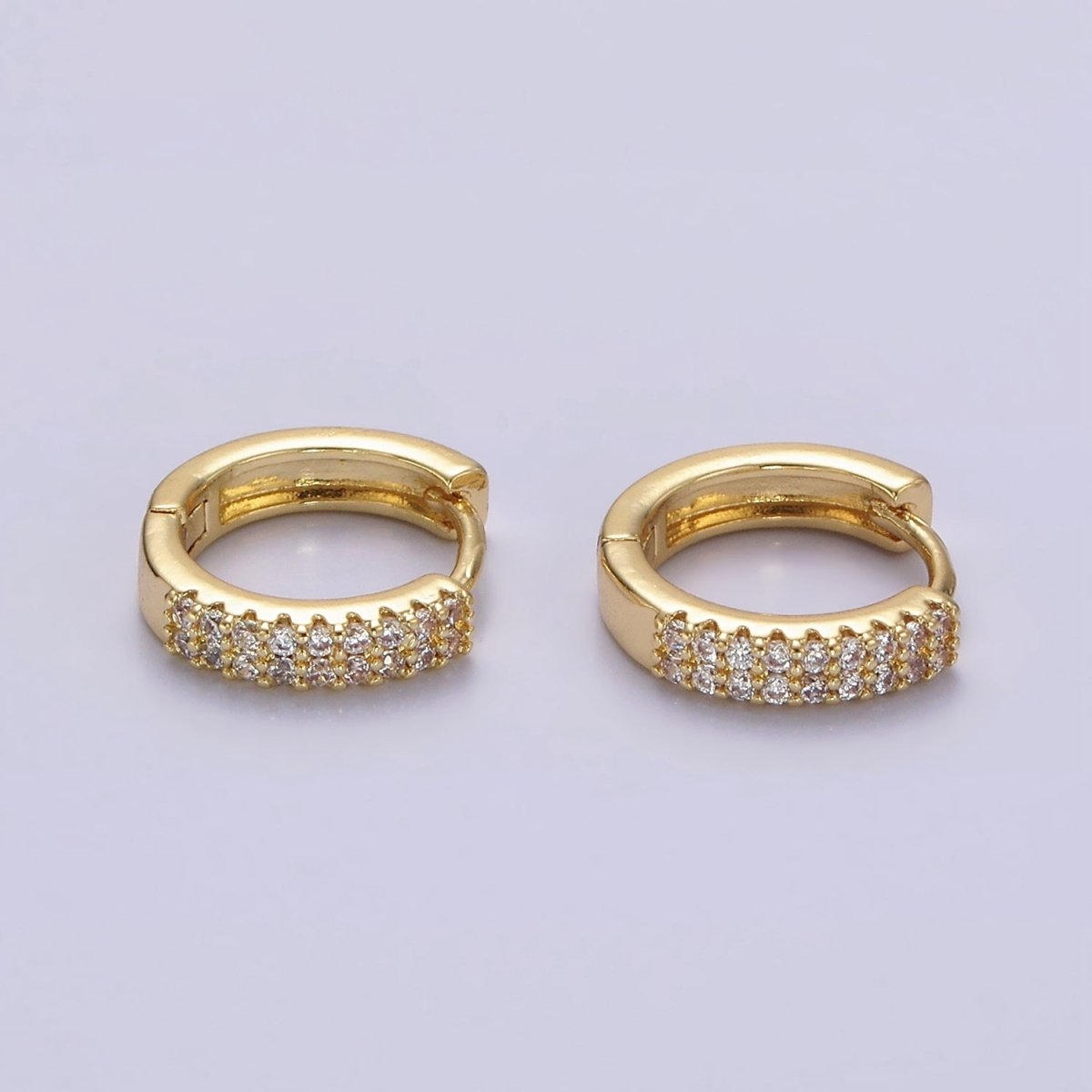 OS 14K Gold Filled 14mm Clear Micro Paved CZ Double Lined Huggie Earrings | AE886 - DLUXCA