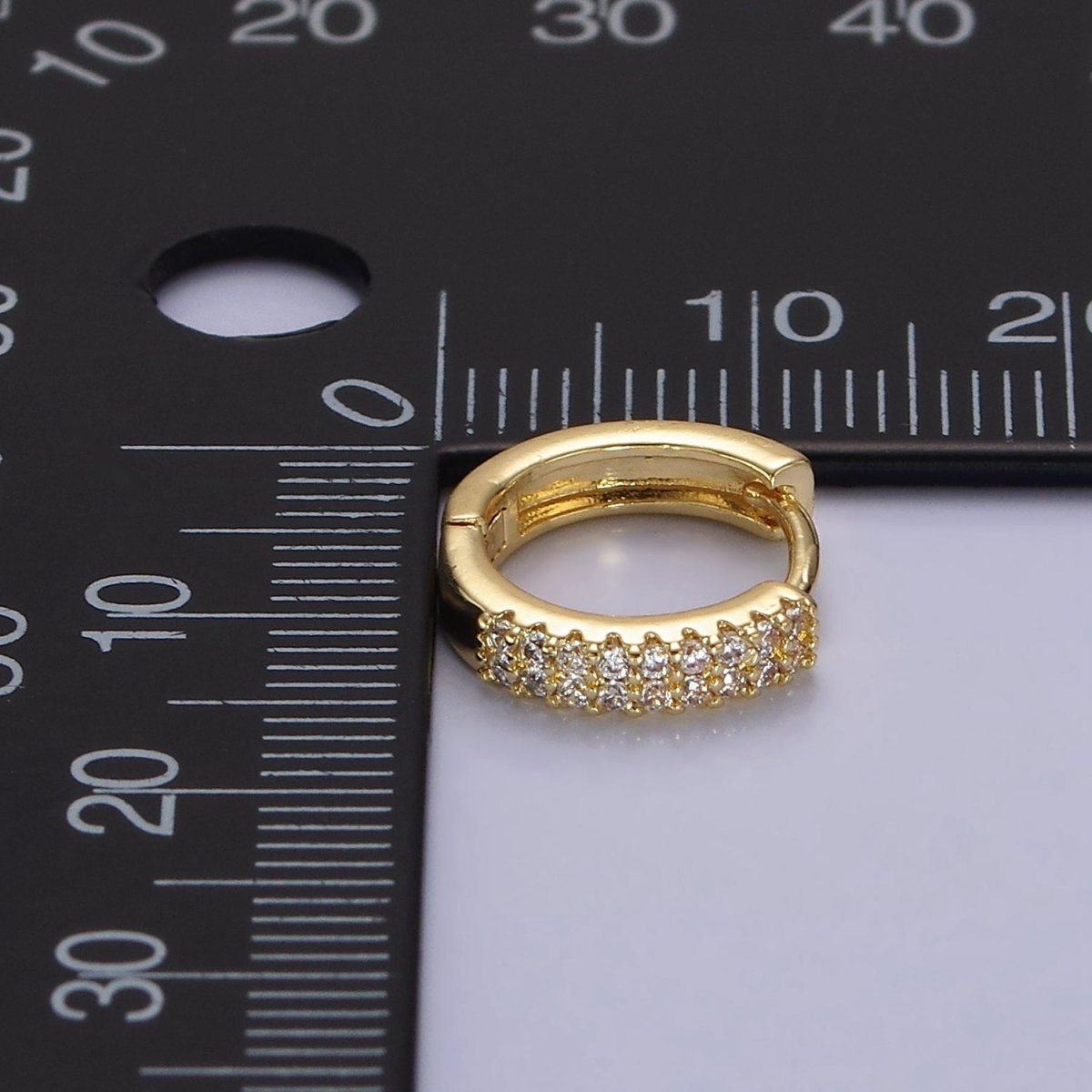 OS 14K Gold Filled 14mm Clear Micro Paved CZ Double Lined Huggie Earrings | AE886 - DLUXCA