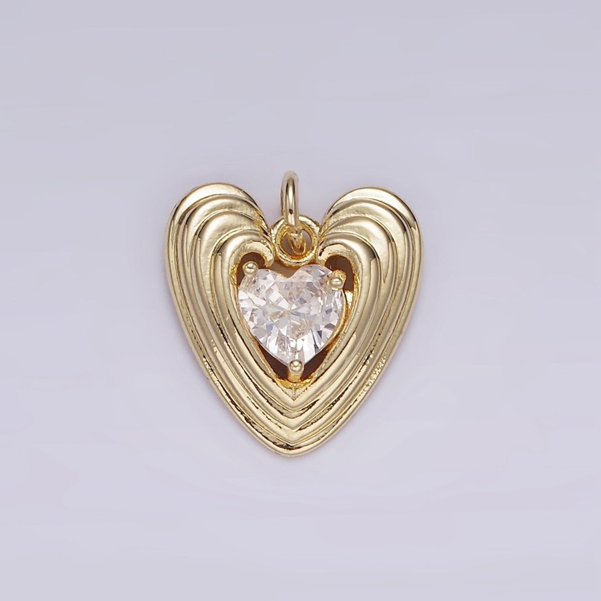 OS 14K Gold Filled 15mm Clear CZ Multiple Line Heart Charm | AG509 - DLUXCA