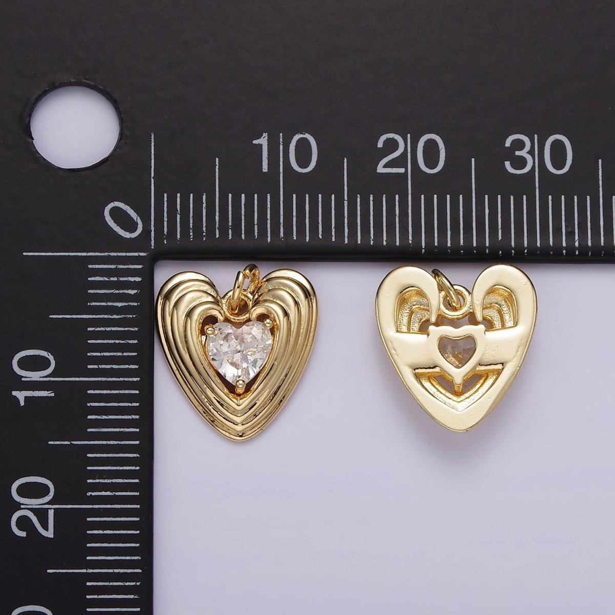 OS 14K Gold Filled 15mm Clear CZ Multiple Line Heart Charm | AG509 - DLUXCA