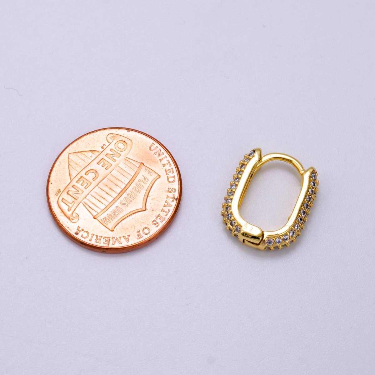 OS 14K Gold Filled 15mm Micro Paved CZ Oblong Huggie Earrings | AB1114 - DLUXCA
