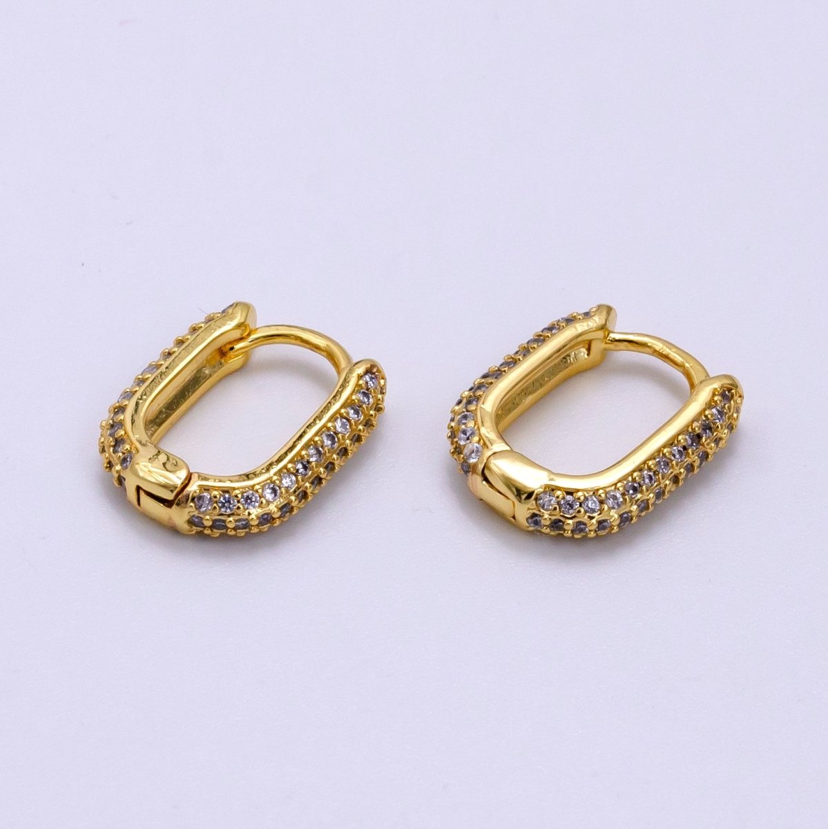 OS 14K Gold Filled 15mm Micro Paved CZ Oblong Huggie Earrings | AB1114 - DLUXCA