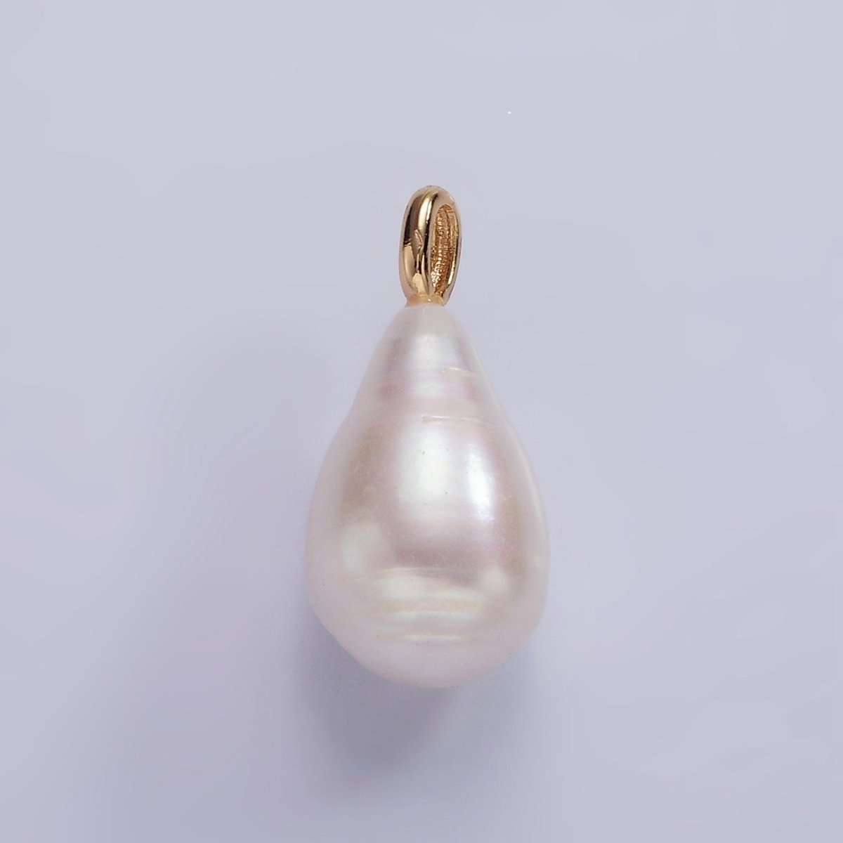 OS 14K Gold Filled 22.5mm Ringed White Freshwater Pearl Teardrop Pendant | P1636 - DLUXCA