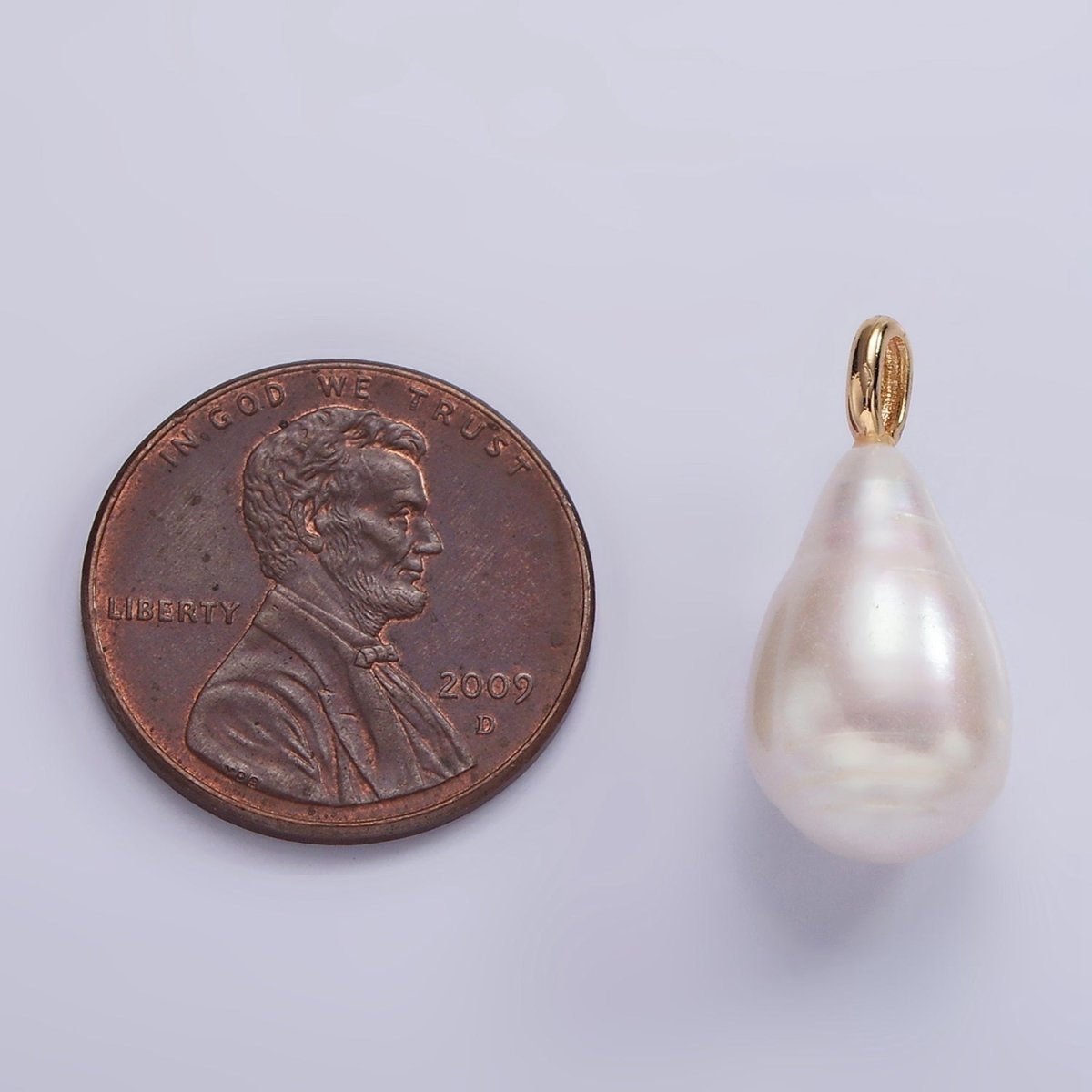 OS 14K Gold Filled 22.5mm Ringed White Freshwater Pearl Teardrop Pendant | P1636 - DLUXCA