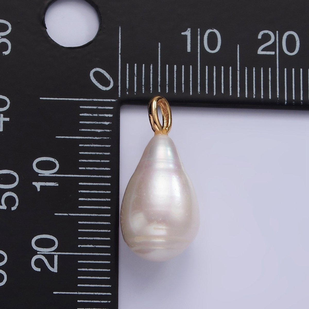 OS 14K Gold Filled 22.5mm Ringed White Freshwater Pearl Teardrop Pendant | P1636 - DLUXCA