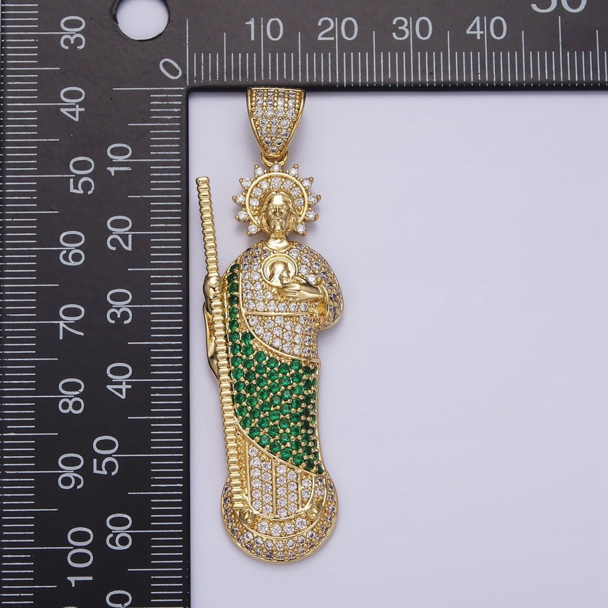 OS 14K Gold Filled 65mm Religious Saint Jude Green Robe Pendant | AA645 - DLUXCA