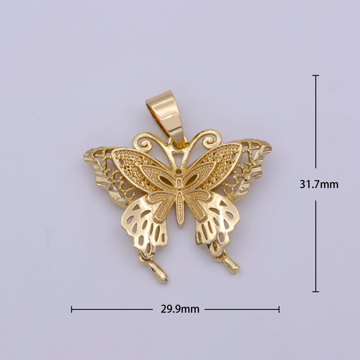 OS 14K Gold Filled Antenna Butterfly Mask Insect Animal Beaded Filigree Pendant | N-1428 - DLUXCA